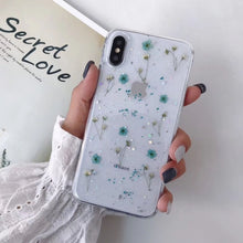 Load image into Gallery viewer, Real Dry Flower Glitter Clear Case For iPhone 8 7 Plus 6 6s Epoxy Star Transparent Case For iPhone X XR 11 Pro XS MAX Soft Cover