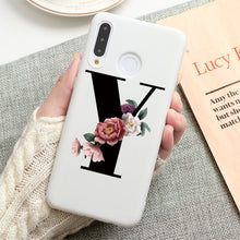 Load image into Gallery viewer, Flower 26 English Name Letters Custom Initial Case For Huawei P Smart Y6 Y7 Y9 Prime 2019 P20 P30 Lite Silicone TPU Cover Fundas
