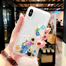Load image into Gallery viewer, For iPhone 11 Pro Max Liquid Hard Phone Shell For iPhone 6S 7 8 Plus X XR Cases Dynamic Quicksand Cover Cute apps icon Case Capa