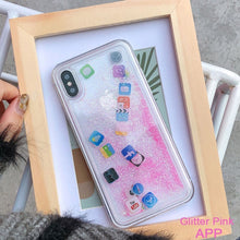 Load image into Gallery viewer, For iPhone 11 Pro Max Liquid Hard Phone Shell For iPhone 6S 7 8 Plus X XR Cases Dynamic Quicksand Cover Cute apps icon Case Capa