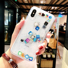 Load image into Gallery viewer, For iPhone 11 Pro Max Liquid Hard Phone Shell For iPhone 6S 7 8 Plus X XR Cases Dynamic Quicksand Cover Cute apps icon Case Capa