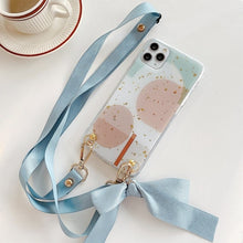 Load image into Gallery viewer, Fashion Cross Shoulder Strap Glitter Marble TPU Case For iPhone 11 Pro Max XS Max XR X 7 8 6 6S Plus Bow Necklace Soft Cover
