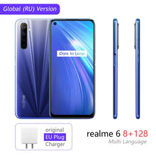 Load image into Gallery viewer, realme 6 8GB RAM 128GB ROM Global Version Mobile Phone 90Hz Display Helio G90T 30W Flash Charge 64MP Camera 4300mAh Cellphone