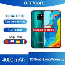Load image into Gallery viewer, Cubot P30 Smartphone 6.3" Waterdrop Screen 2340x1080p 4GB+64GB Android 9.0 Pie Helio P23 AI Rear Triple Cameras Face ID 4000mAh