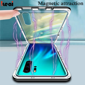 Magnetic Adsorption Case For Huawei P30 P20 Lite Shockproof Cover For Mate 20 10 Lite P smart 2019 Tempered Glass Back Case Bag