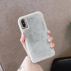 Winter Warm Plush Phone Case for iPhone XS Max XR X 11 Pro Max Cute Cat Furry fluffy Fur Cover for iPhone 6 6S 7 8 Plus Cases