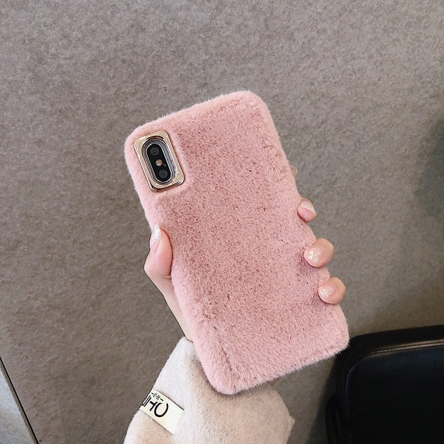 Winter Warm Plush Phone Case for iPhone XS Max XR X 11 Pro Max Cute Cat Furry fluffy Fur Cover for iPhone 6 6S 7 8 Plus Cases