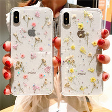 Load image into Gallery viewer, Real Dry Flower Glitter Clear Case For iPhone 8 7 Plus 6 6s Epoxy Star Transparent Case For iPhone X XR 11 Pro XS MAX Soft Cover
