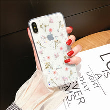 Load image into Gallery viewer, Real Dry Flower Glitter Clear Case For iPhone 8 7 Plus 6 6s Epoxy Star Transparent Case For iPhone X XR 11 Pro XS MAX Soft Cover
