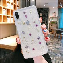 Load image into Gallery viewer, Real Dry Flower Glitter Clear Case For iPhone 8 7 Plus 6 6s Epoxy Star Transparent Case For iPhone X XR 11 Pro XS MAX Soft Cover
