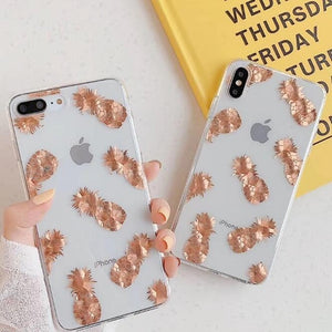 Luxury Glitter Transparent Case For iPhone 8 7 Plus X XS Max XR 11 Pro Max Gold Leaf  Clear Back Cover Soft Fundas Coque