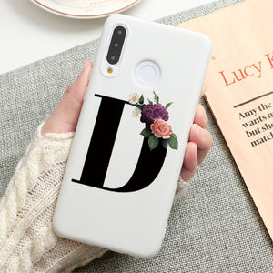 Flower 26 English Name Letters Custom Initial Case For Huawei P Smart Y6 Y7 Y9 Prime 2019 P20 P30 Lite Silicone TPU Cover Fundas