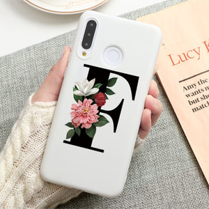 Flower 26 English Name Letters Custom Initial Case For Huawei P Smart Y6 Y7 Y9 Prime 2019 P20 P30 Lite Silicone TPU Cover Fundas