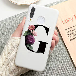 Flower 26 English Name Letters Custom Initial Case For Huawei P Smart Y6 Y7 Y9 Prime 2019 P20 P30 Lite Silicone TPU Cover Fundas