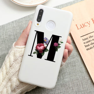 Flower 26 English Name Letters Custom Initial Case For Huawei P Smart Y6 Y7 Y9 Prime 2019 P20 P30 Lite Silicone TPU Cover Fundas