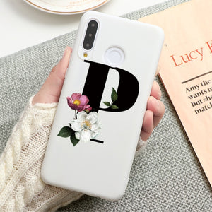 Flower 26 English Name Letters Custom Initial Case For Huawei P Smart Y6 Y7 Y9 Prime 2019 P20 P30 Lite Silicone TPU Cover Fundas