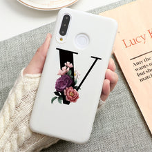 Load image into Gallery viewer, Flower 26 English Name Letters Custom Initial Case For Huawei P Smart Y6 Y7 Y9 Prime 2019 P20 P30 Lite Silicone TPU Cover Fundas

