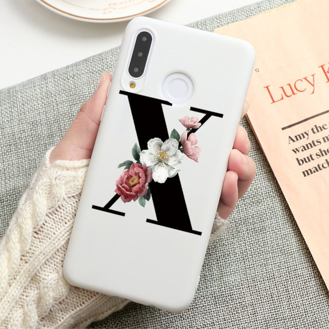 Flower 26 English Name Letters Custom Initial Case For Huawei P Smart Y6 Y7 Y9 Prime 2019 P20 P30 Lite Silicone TPU Cover Fundas
