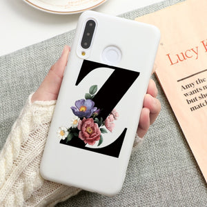 Flower 26 English Name Letters Custom Initial Case For Huawei P Smart Y6 Y7 Y9 Prime 2019 P20 P30 Lite Silicone TPU Cover Fundas