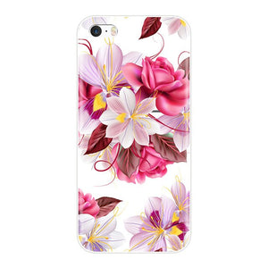 Phone Case  For iPhone SE 5S 5 S 5C Soft Silicone TPU Ultra Thin Cute Flower Floral Back Cover For iPhone 4S 4 S  Case