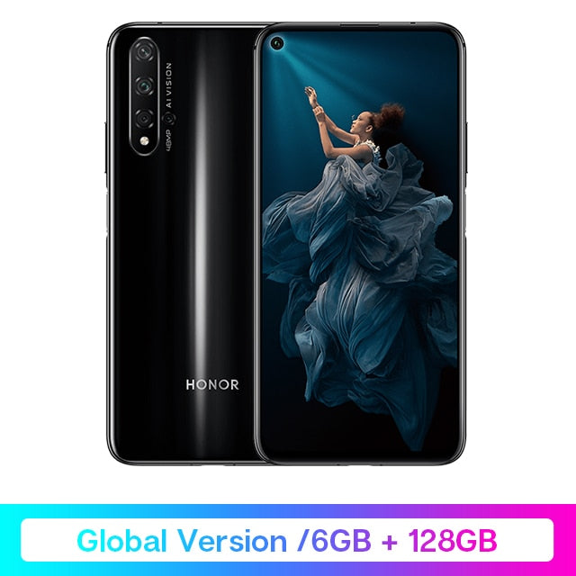 In Stock Global Version Honor 20 Smartphone 6G128G Kirin 980 Octa Core 6.26''48MP Four Cam Cellphone Google Play SuperCharge NFC