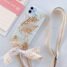 Load image into Gallery viewer, Fashion Cross Shoulder Strap Glitter Marble TPU Case For iPhone 11 Pro Max XS Max XR X 7 8 6 6S Plus Bow Necklace Soft Cover
