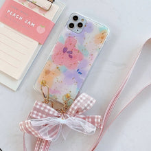 Load image into Gallery viewer, Fashion Cross Shoulder Strap Glitter Marble TPU Case For iPhone 11 Pro Max XS Max XR X 7 8 6 6S Plus Bow Necklace Soft Cover
