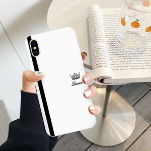 JAMULAR King Queen Lovers Couple Case For iPhone X XS MAX X XR 11 Pro SE 2020 7 8 6Plus Black White Silicon Soft Phone Cover Bag