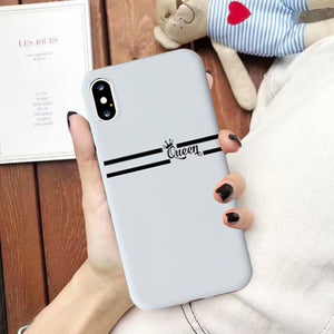 JAMULAR King Queen Lovers Couple Case For iPhone X XS MAX X XR 11 Pro SE 2020 7 8 6Plus Black White Silicon Soft Phone Cover Bag
