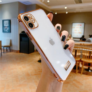 Luxury Gold Plated Electroplated Case for iPhone 11 Pro Max 8 Plus 7 xr xs x Silicone Camera Lens Protection 11 TPU Cover Cases