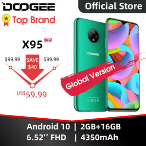 New DOOGEE X95 Android 10 4G-LTE Cellphones 6.52" Display MTK6737 16GB ROM Dual SIM 13MP Triple Camera 4350mAh Battery