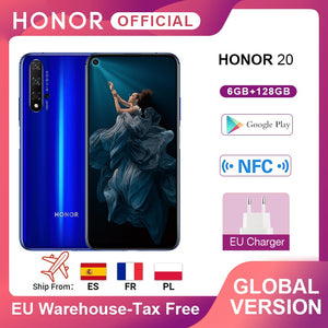 In Stock Global Version Honor 20 Smartphone 6G128G Kirin 980 Octa Core 6.26''48MP Four Cam Cellphone Google Play SuperCharge NFC
