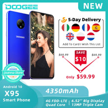Load image into Gallery viewer, Mobile Phone DOOGEE X95 Android 10 Cellphones 4G-LTE 6.52&quot; MTK6737 16GB ROM Dual SIM 13MP Triple Camera 4350mAh Smart Phone
