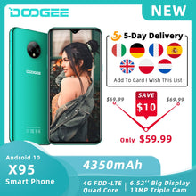 Load image into Gallery viewer, DOOGEE X95 Mobile Phone Android 10 OS 4G-LTE Cellphones 6.52“ MTK6737 16GB ROM Dual SIM 13MP Triple Camera 4350mAh SmartPhones
