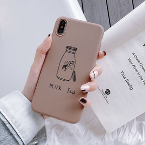 TPU Phone Case For iPhone XR XS Max 7 8 6 6S Plus SE 2020 Heart Pattern Cartoon Milk Tea Cover For iPhone 11 Pro Shell Fundas