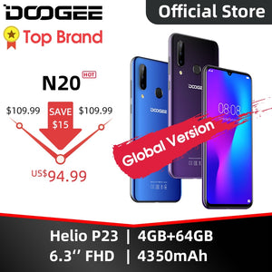 DOOGEE N20 Mobilephone Fingerprint 6.3inch FHD+ Display 16MP Triple Back Camera 64GB 4GB MT6763 Octa Core 4350mAh Cellphone LTE