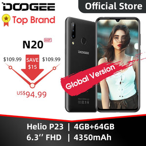 DOOGEE N20 Mobilephone Fingerprint 6.3inch FHD+ Display 16MP Triple Back Camera 64GB 4GB MT6763 Octa Core 4350mAh Cellphone LTE