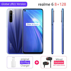 realme 6 Global Version Cellphone 8GB RAM 128GB ROM 6.5" 90Hz Display Helio G90T 30W Flash Charge 4300mAh Battery 64MP Camera