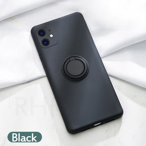 Soft Silicone Case For iPhone 11 Pro iPhone11 XS Max 6Plus 7Plus 8Plus XR X 7 8 6 S 6S Plus Ring Holder Stand Silicon Back Cover
