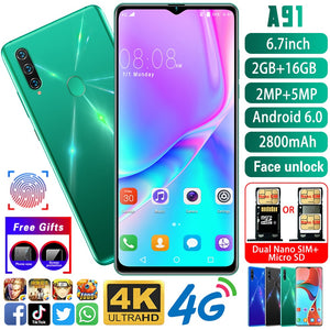 Smartphone BADIDEAR BI-A91 MTK6580 Quad Core Cellphone 6.7 inch HD+Water Drop Screen 3G Mobile phone 2GB+16GB Cellphone