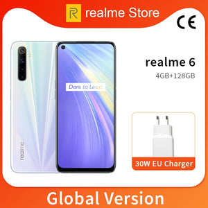 realme 6 Global Version 4GB 128GB 6.5'' Moblie Phone Helio G90T Octa Core 64MP Quad Camera Cellphone 430mAh 30W EU Charger