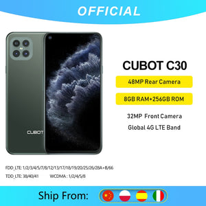 Cubot C30 48MP Quad AI Camera 8GB+256GB 32MP Selfie Smartphone Global 4G LTE Helio P60 NFC 6.4 Inch FHD+ 4200mAh Android 10