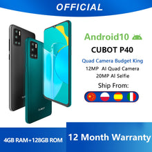 Load image into Gallery viewer, Cubot P40 Rear Quad Camera 20MP Selfie Smartphone NFC 4GB+128GB 6.2 Inch 4200mAh Android 10 Dual SIM Card mobile phone 4G LTE
